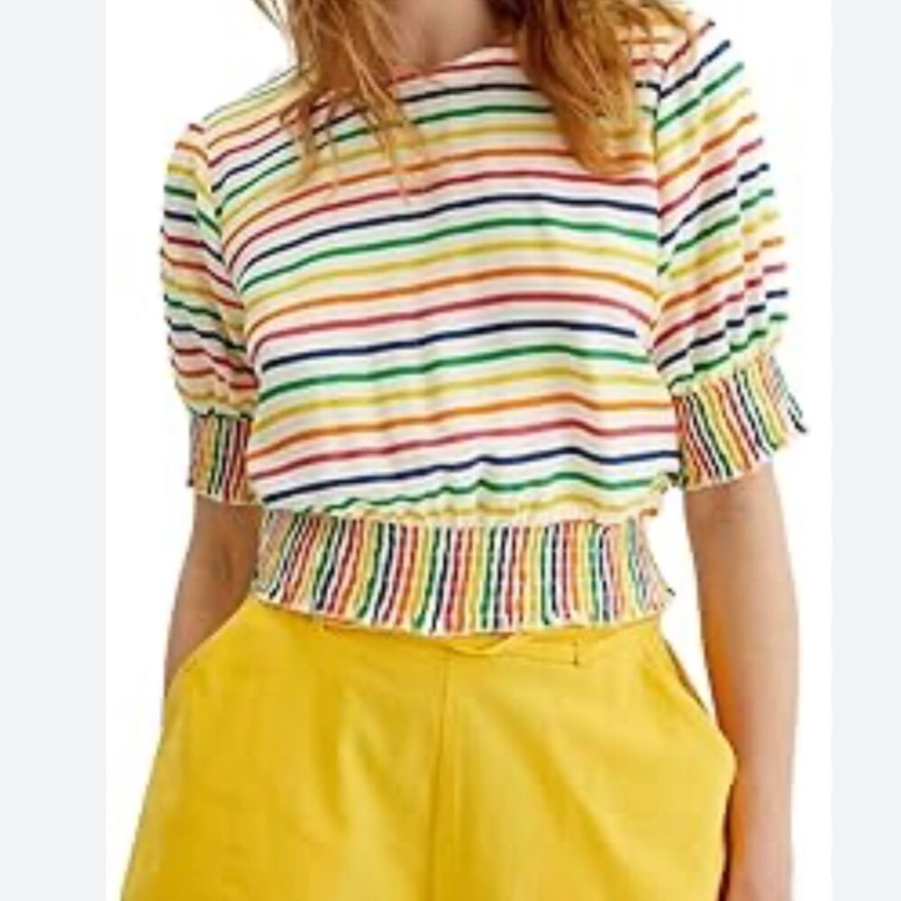 NWT Compania Fantastica Short Sleeve Striped Crop Top Womens Medium